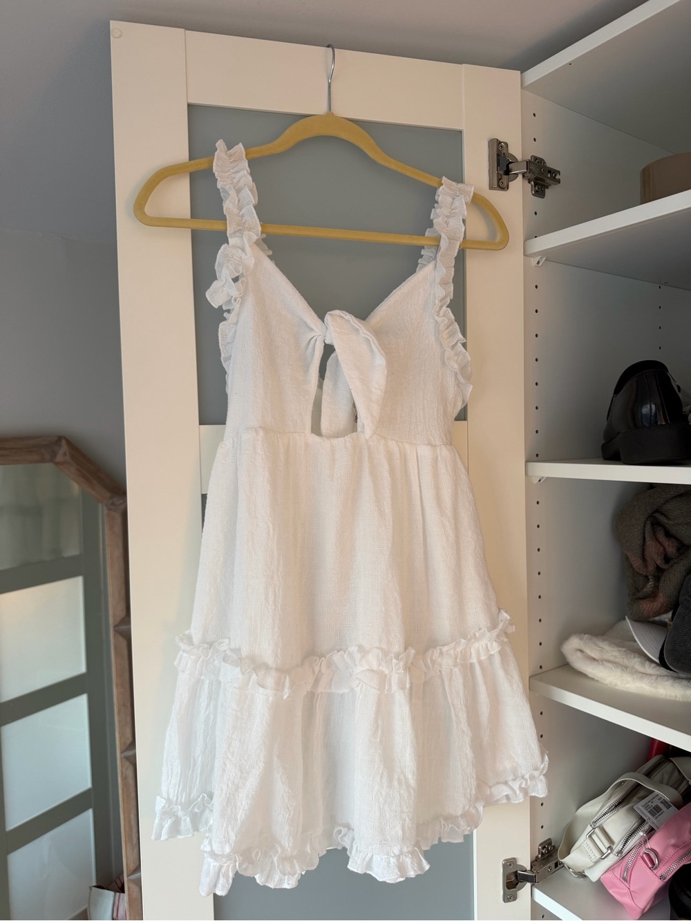 White Ruffle Tie-Front Girls' Formal Dress
